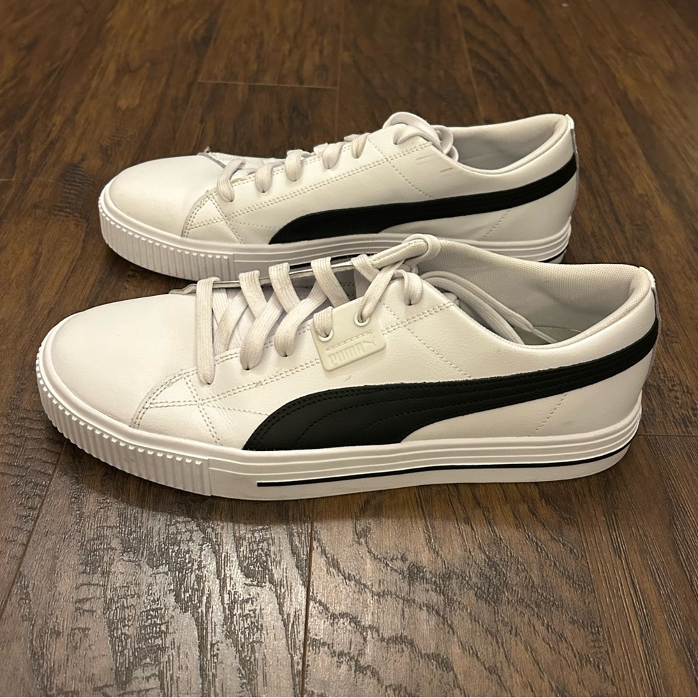 Puma Men’s Ever FS Classic Leather White Black Sneakers Shoes Size 13